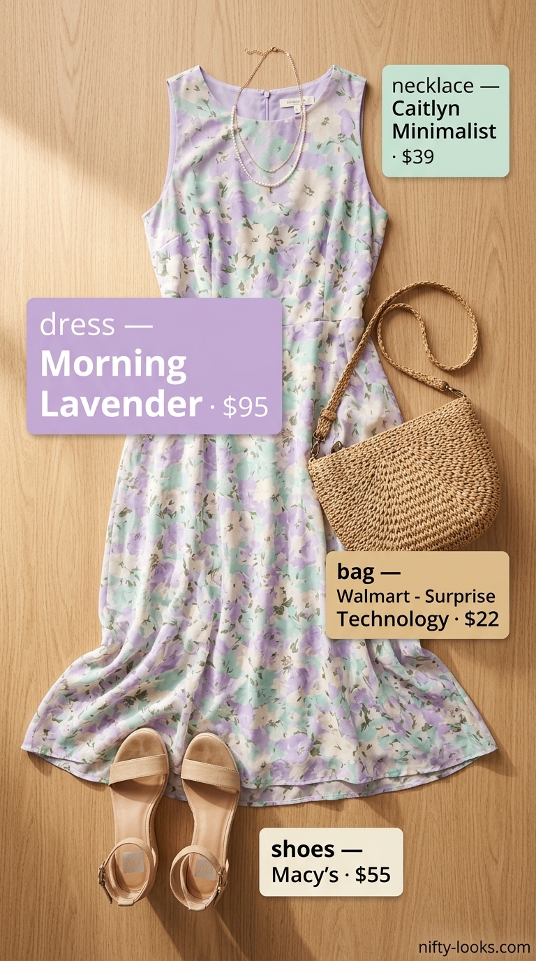 Garden Party Summer A-Line Sleeveless Dresses 2026 Romantic lavender floral print A-line sleeveless dress for a garden party.