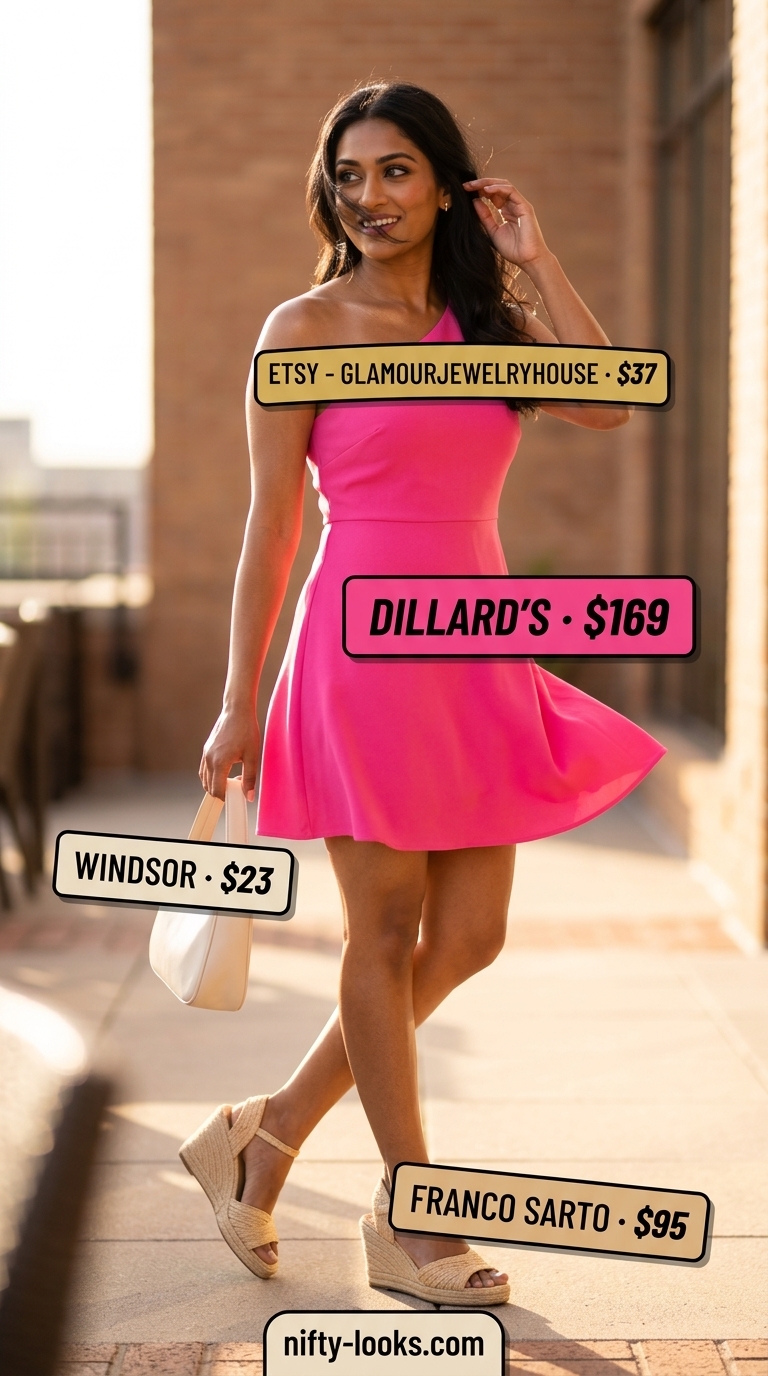 Brunch Summer A-Line Sleeveless Dresses 2026 Vibrant hot pink A-line sleeveless mini dress for a summer brunch or day party.