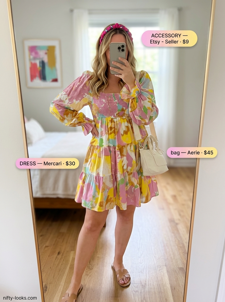 Feminine abstract floral print mini dress for casual summer outfits 2026.