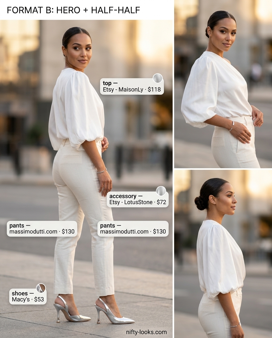 White asymmetric draped blouse with slim white trousers for chic summer Asymmetric Neck outfits 2026.