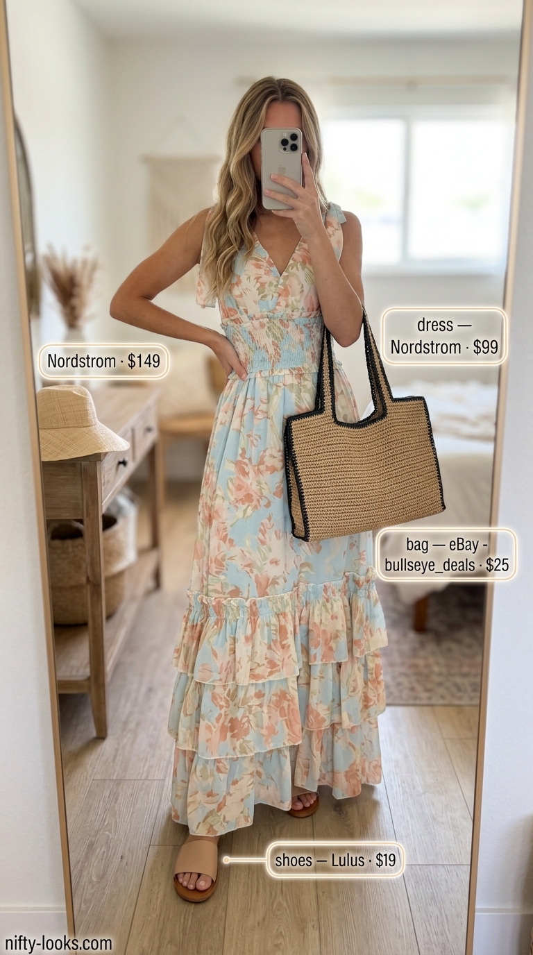 Coastal Breeze maxi dress, a summer belted dress for women 2026, perfect for beach days and vacations.
