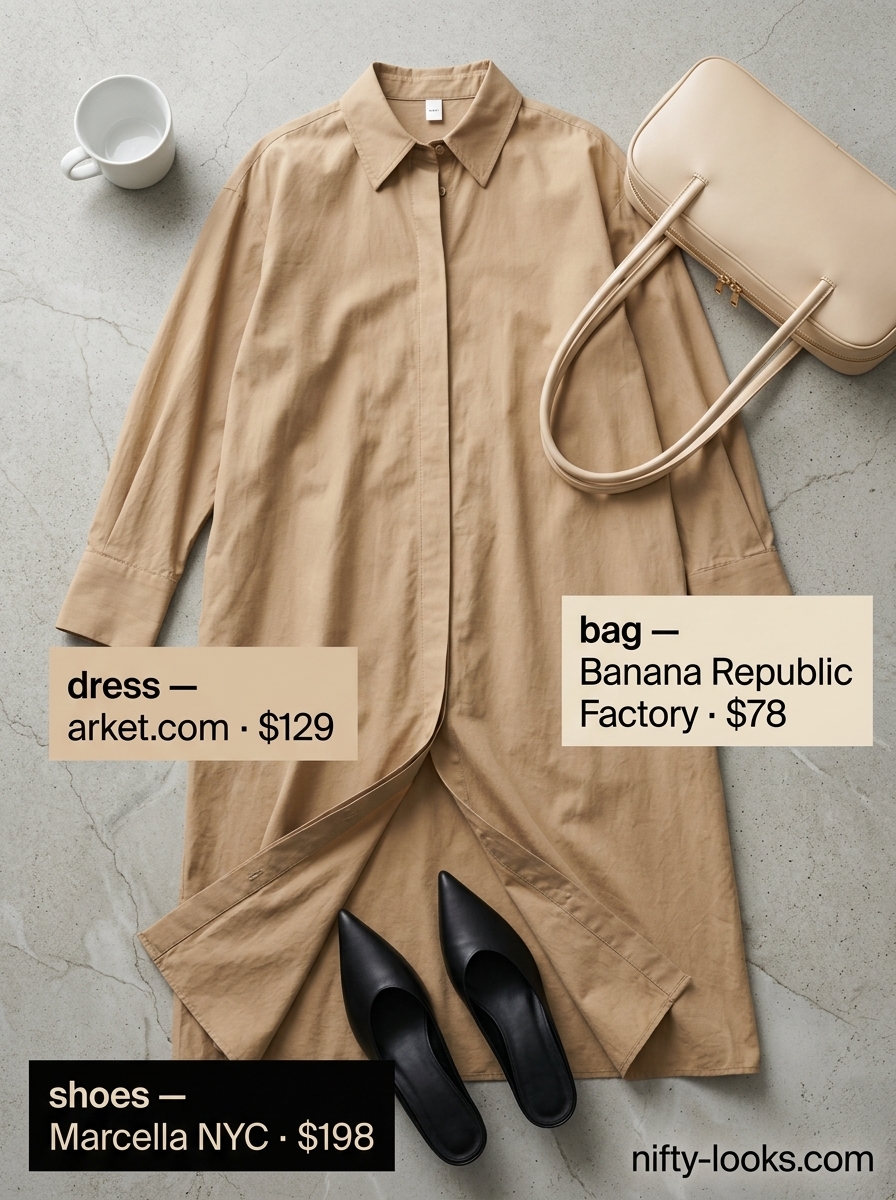 Modern minimalist shirtdress, a summer belted dress for women 2026, chic for workwear and travel.
