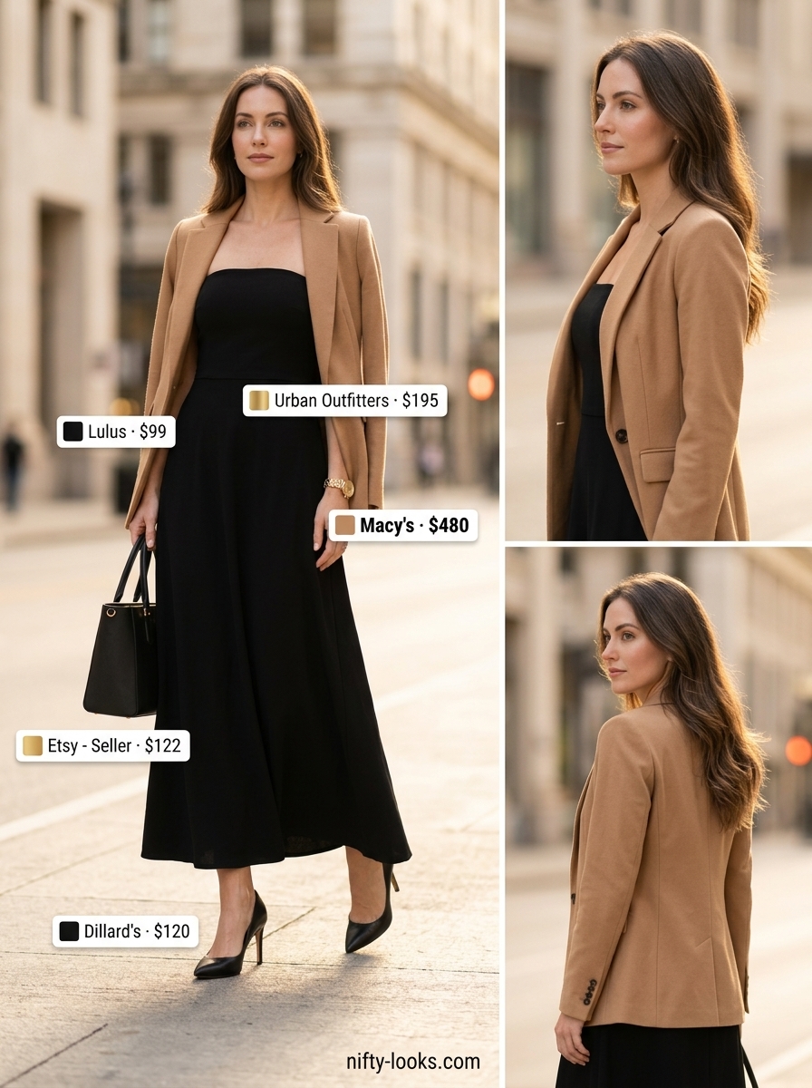 Chic Minimalist Slip Dress: Navy satin midi dress with blazer for summer Belted dress for women 2026.