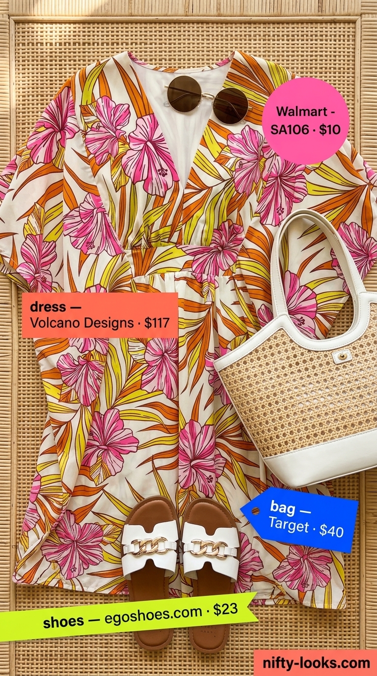 Vacation Ready Kaftan Dress: Tropical print kaftan with flat slides for summer Belted dress for women 2026.