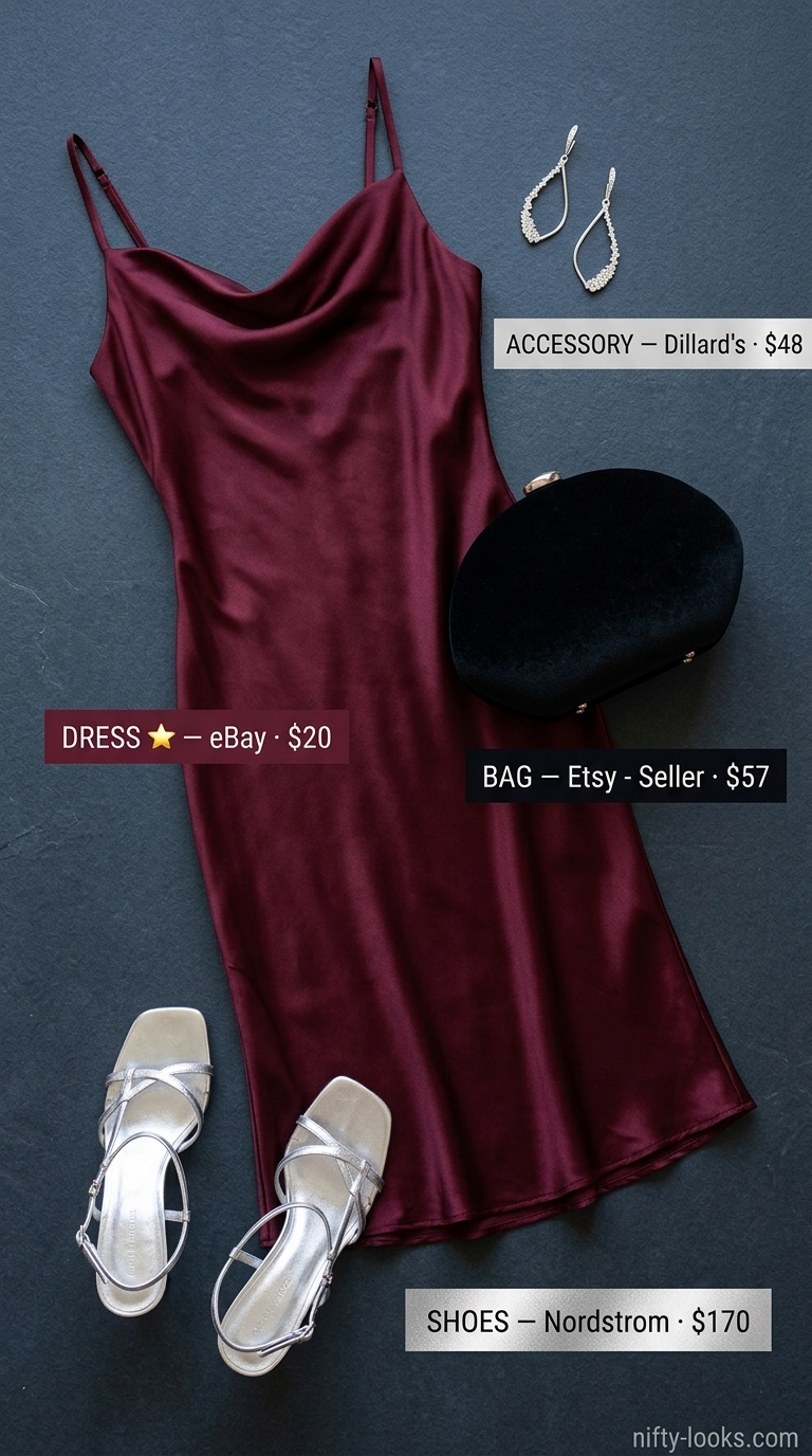 Elegant burgundy cowl neck slip dress for women's formal summer events 2026.