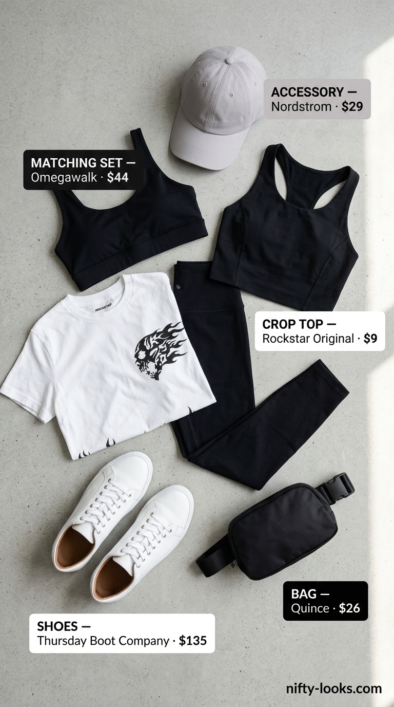 Black sports bra crop top and leggings set for summer crop top matching set outfits for women 2026.