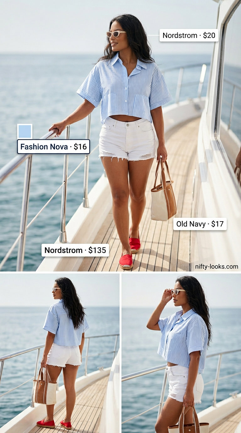 Navy and white striped matching set co-ord outfits for women 2026, ideal for seaside vacations.