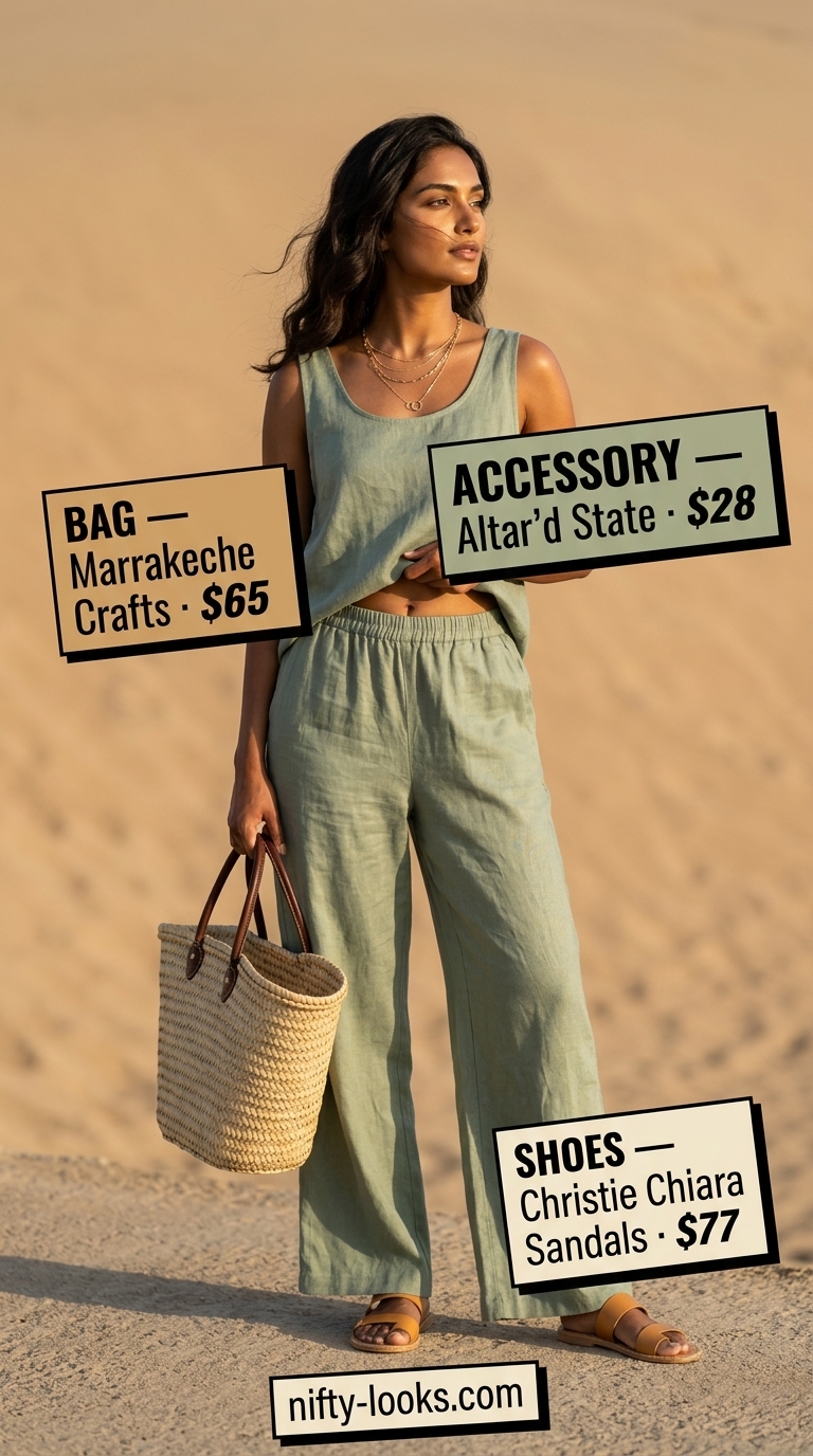 Sage green linen matching set for women 2026, perfect for beach days and casual outings.