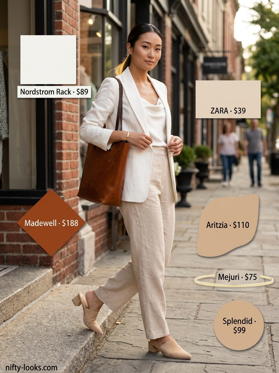 White linen power matching set for women 2026, perfect for business casual and evening events.