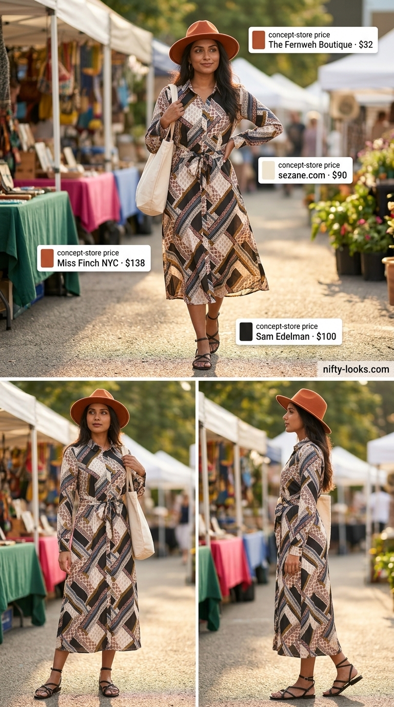 Summer Midi Dresses 2026: Bohemian Art Walk Look Abstract print midi dress with wide sleeves for summer midi dresses 2026. Bohemian art walk outfit.