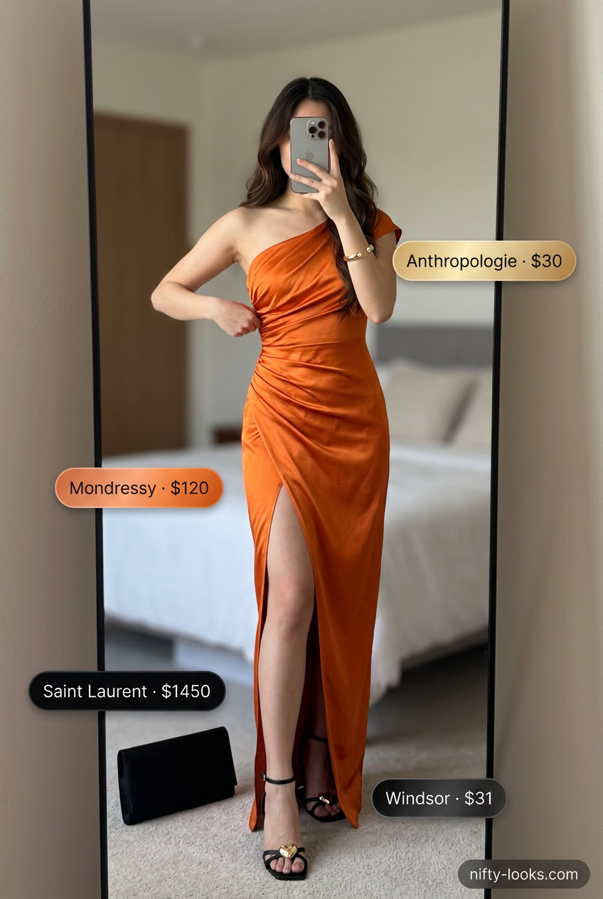 Sunset orange one shoulder maxi dress for elegant summer outfits 2026.