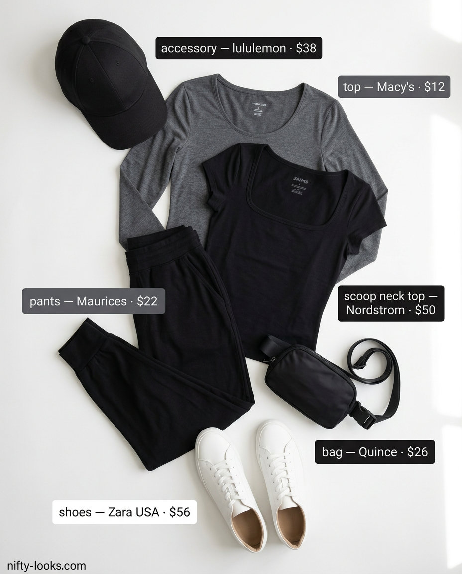 Summer Scoop Neck outfits for women 2026: Charcoal grey athleisure set for travel and lounging.
