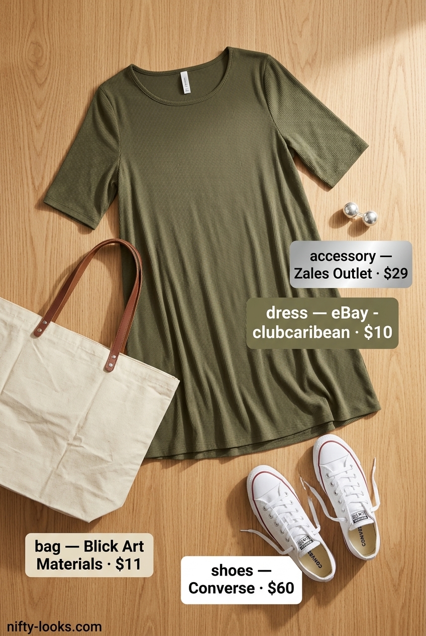 Summer Scoop Neck outfits for women 2026: Olive green knit mini dress, white sneakers for casual days.