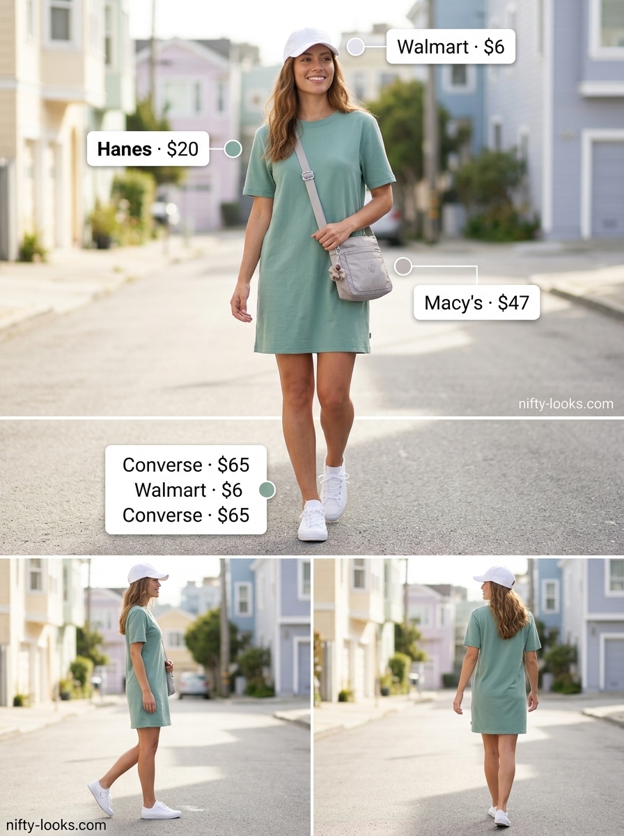 Mint green shirt dress for women 2026, styled with sneakers and a cap for a comfortable casual day.