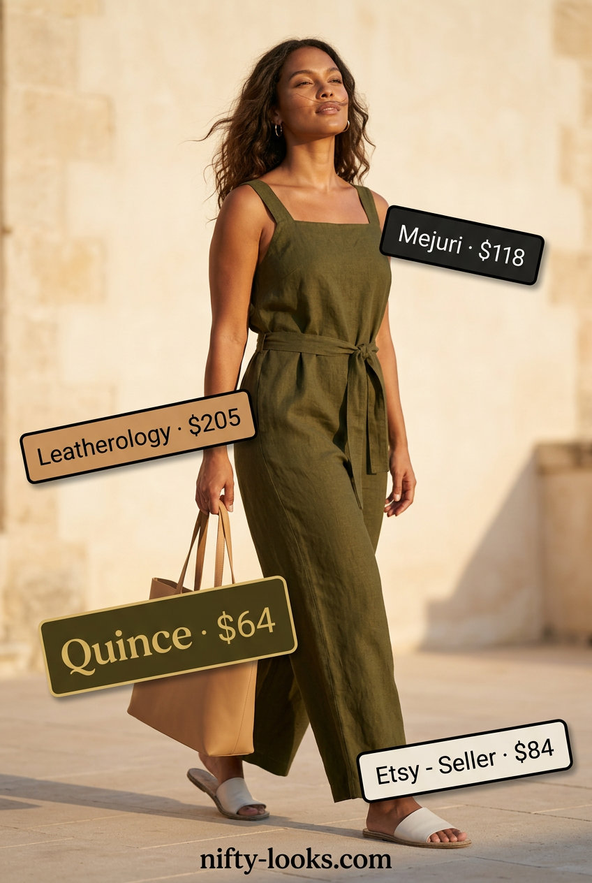 Chic linen jumpsuit summer square neck outfit for women 2026, perfect for travel and casual events.
