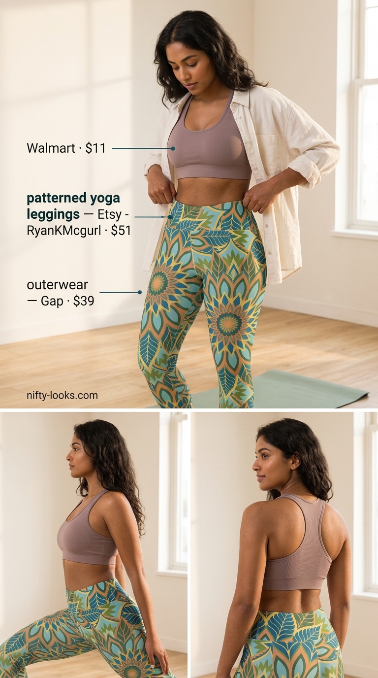 Artistic Summer Yoga Activewear for Women 2026 Abstract print leggings & oversized shirt for artistic summer yoga activewear for women 2026.
