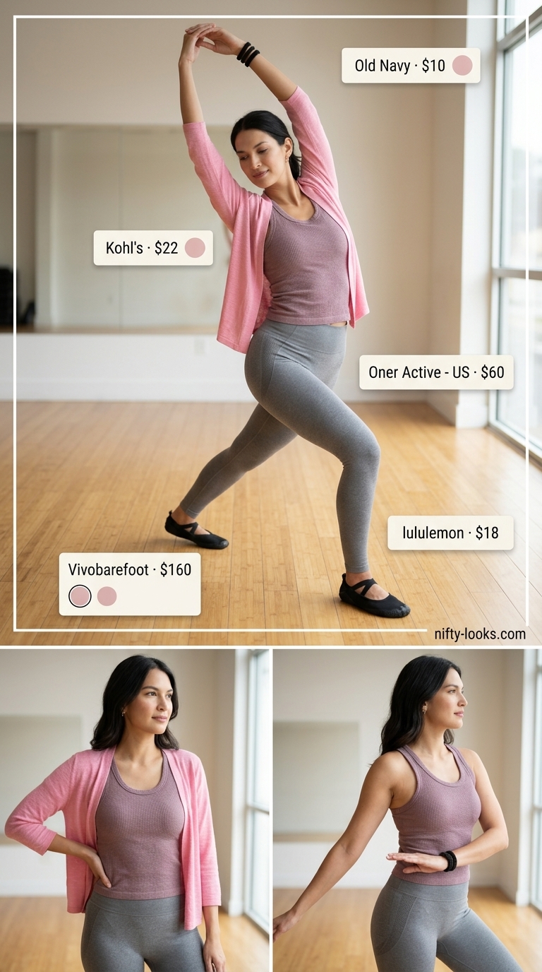 Cozy Summer Yoga Activewear for Women 2026 Heather grey yoga shorts & blush pink cardigan for cozy summer yoga activewear for women 2026.