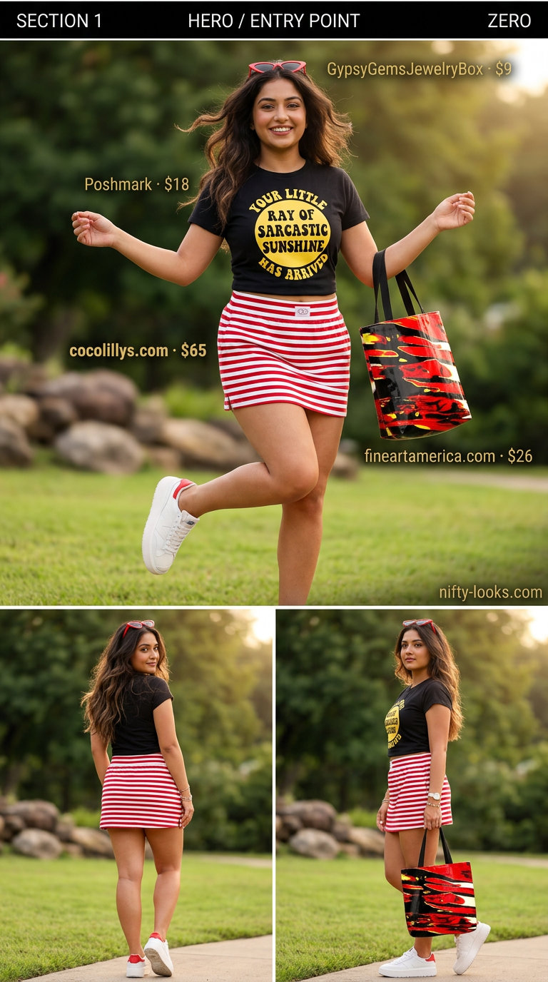 Red striped tennis mini skirt outfit summer for women 2026 with graphic tee and sneakers for amusement park.