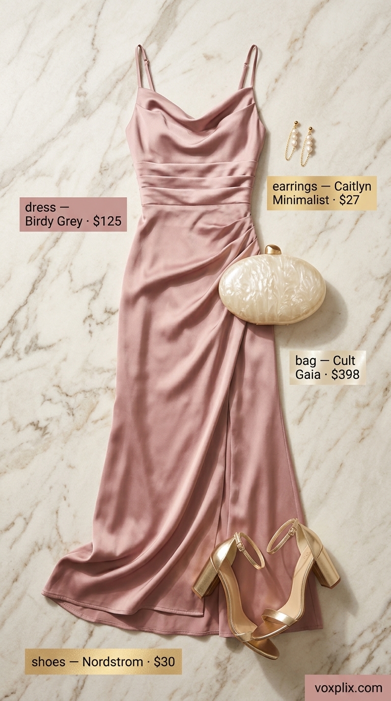 Trendy Summer Outfits 2026: Botanical Garden Soiree Trendy summer outfits for women 2026: Blush pink satin slip dress for an elegant wedding guest or date night.