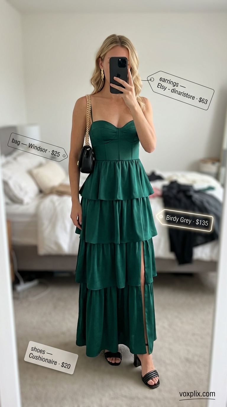 Trendy Summer Outfits 2026: Urban Oasis Elegance Trendy summer outfits for women 2026: Emerald green maxi dress for a summer wedding guest or cocktail party.