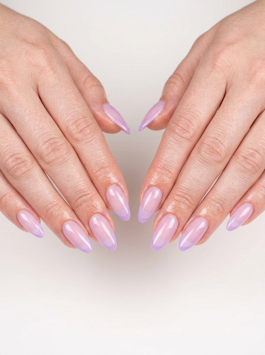 Jelly lavender micro French almond nails, sophisticated for almond summer nails 2026 for fair skin.