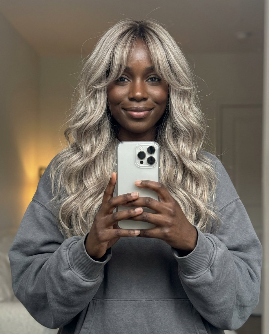 long wavy haircuts with ash blonde, silver-beige toner — Minimalist, sophisticated, cool