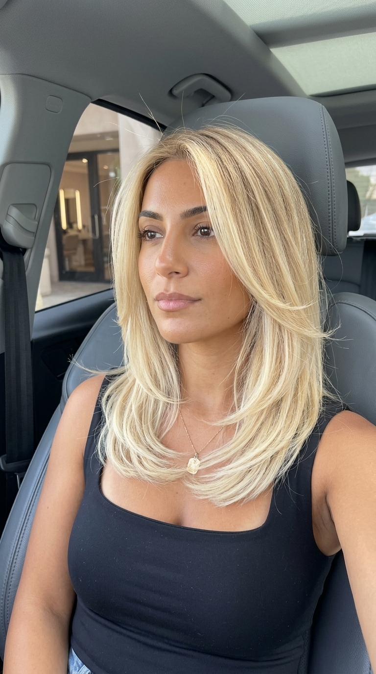 long butter blonde ombre with creamy melt and soft vanilla ends for summer