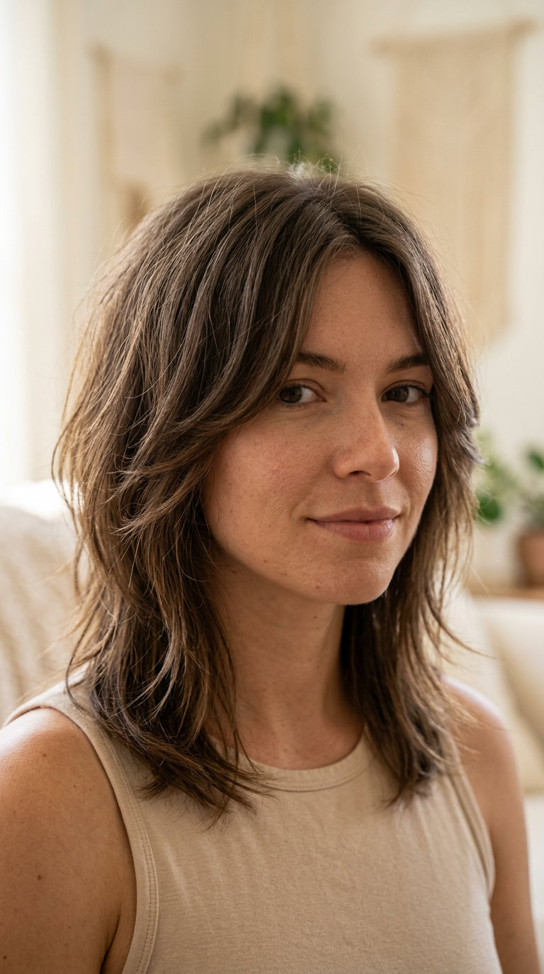 medium layered haircut with buttercream blonde, honey babylights and soft U-shape — romantic effortless