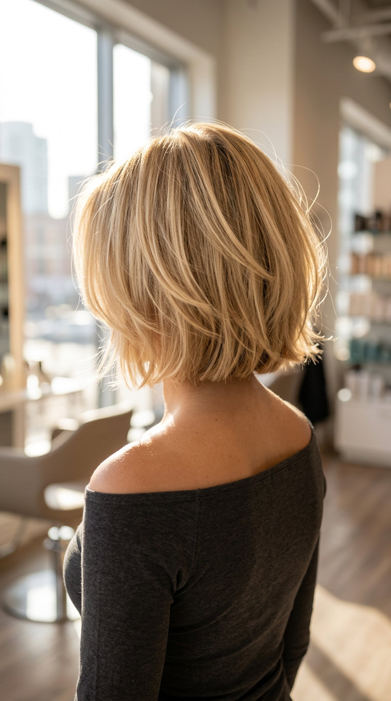 short french bob haircut in buttercream blonde with golden babylights, piecey texture, vanilla root shadow — playful sun-kissed summer style
