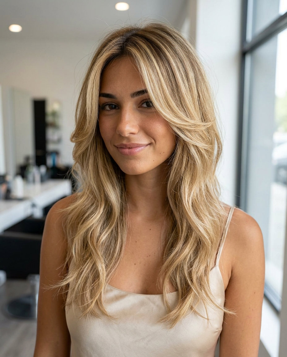 long wavy haircuts with buttercream blonde, honey babylights — Romantic, ethereal, glamorous