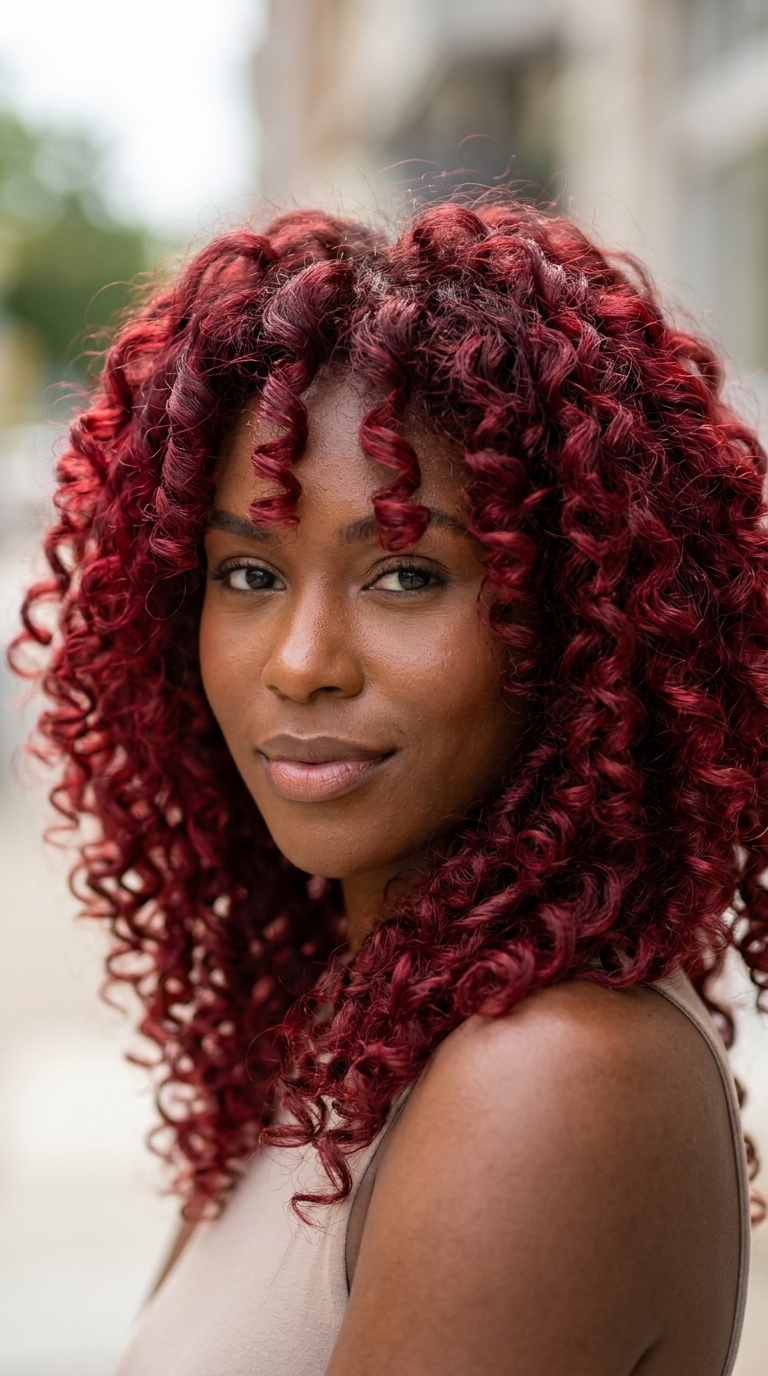 Voluminous Cherry Cola Rod Set Curls 2026 long cherry cola red rod set curls with sculpted definition for date night
