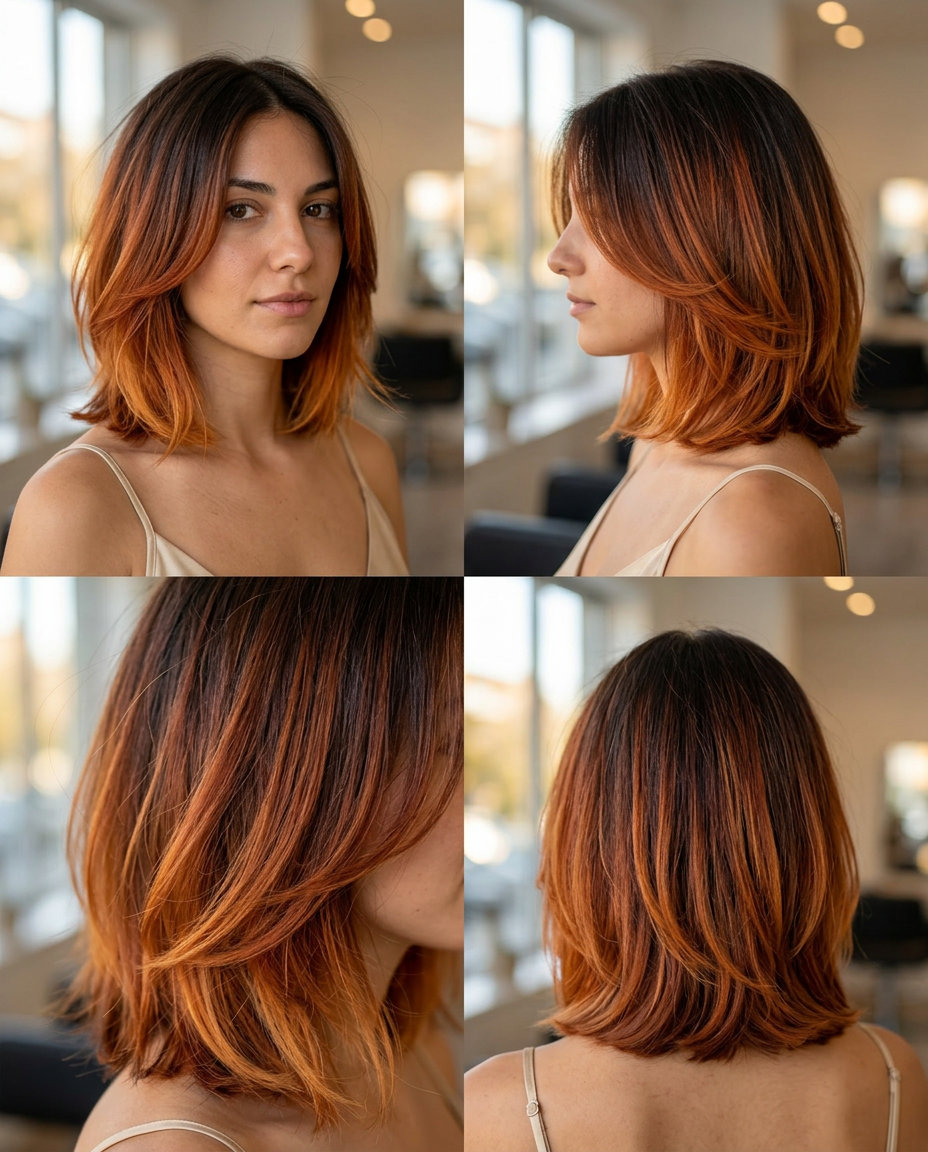 collarbone bob with sunset ombré and face-framing pieces for festivals