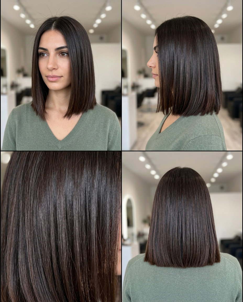 collarbone-length medium haircut in cold brew brown with cool mahogany undertones for summer 2026