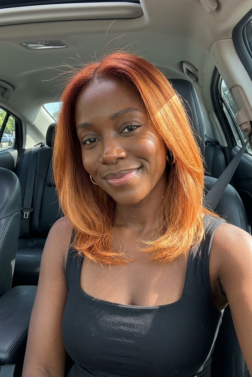long copper penny color melt with apricot ends, seamless blend, no fringe — vibrant