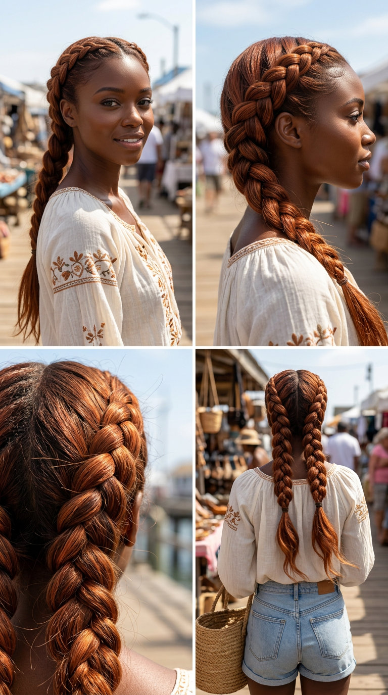 Cowboy Copper Braids 2026 medium cowboy copper French braid crown with pancaked texture for rustic charm