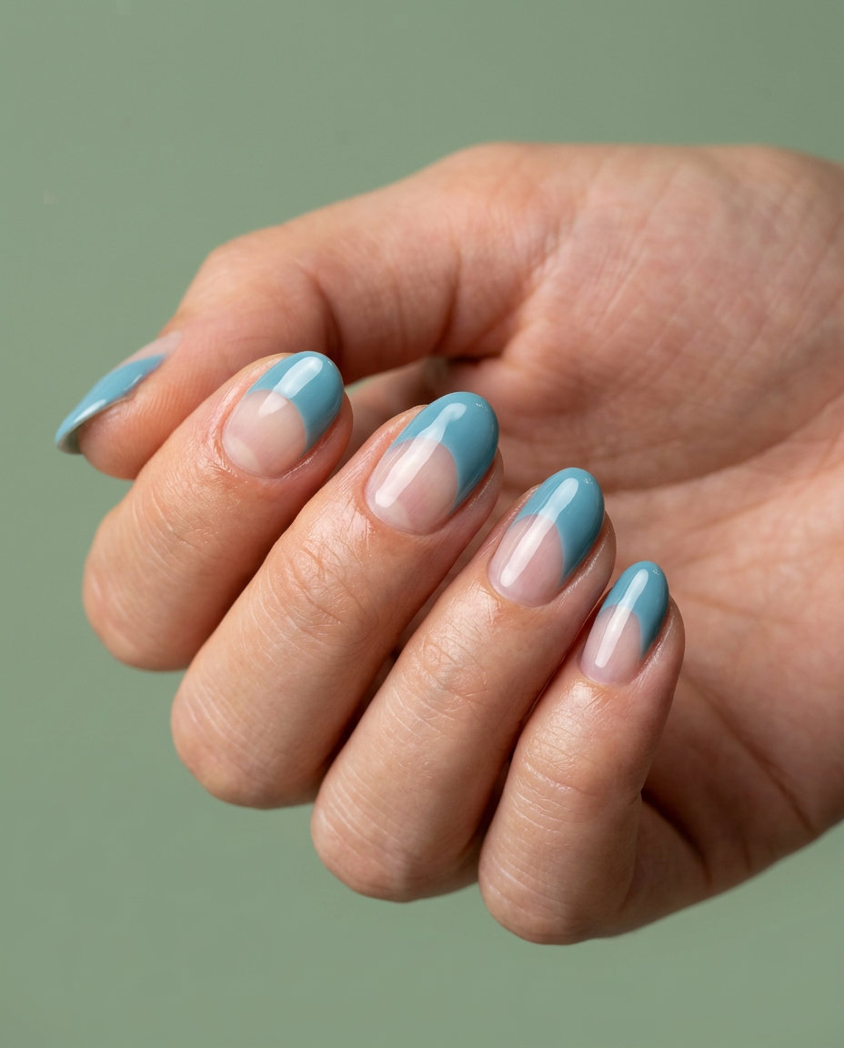 Ocean blue negative space nails for chic daily wear or work in 2026. Minimalist and modern.