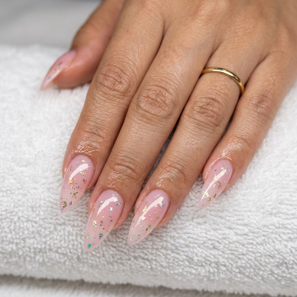 Strawberry milk jelly almond nails for a sweet, clean-girl aesthetic at summer brunch in 2026.