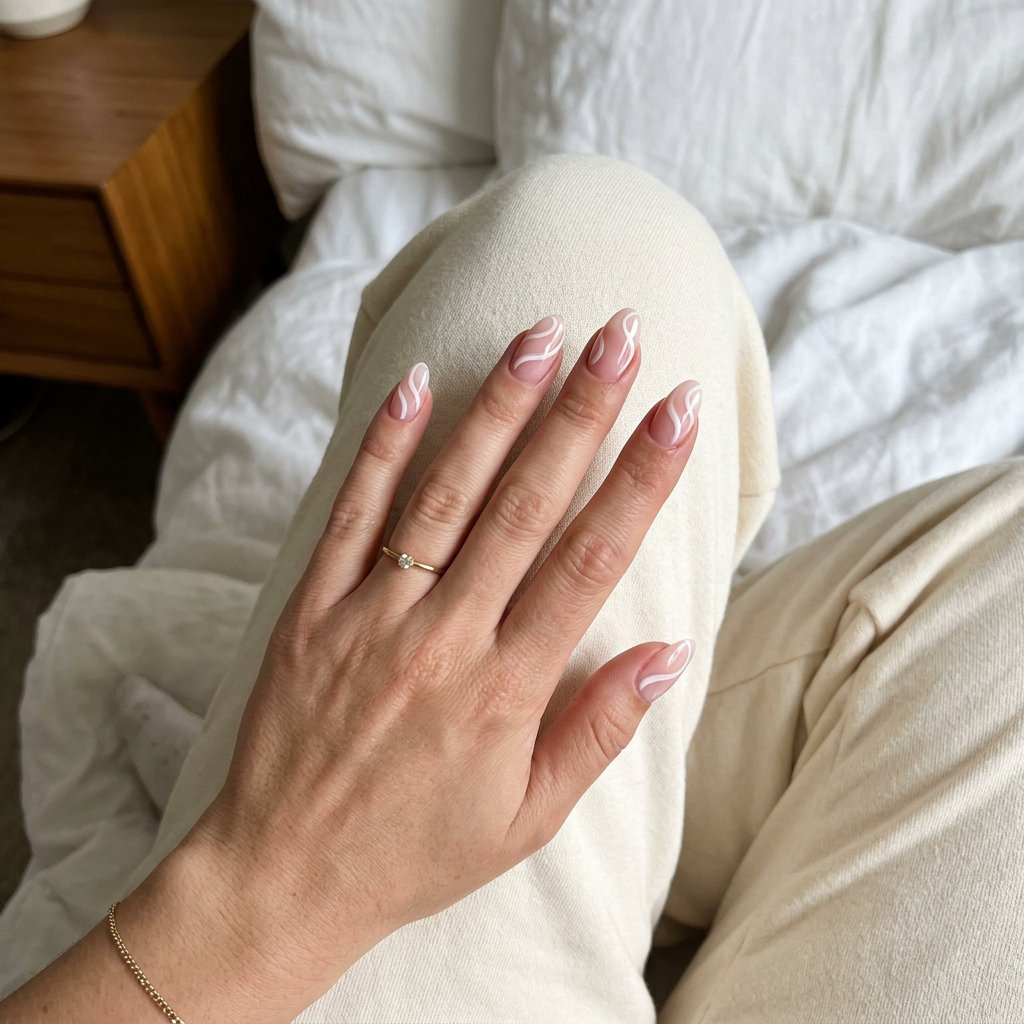 Cute summer nails 2026: Romantic Strawberry Milk Swirls on almond shape for brunch and casual outings.