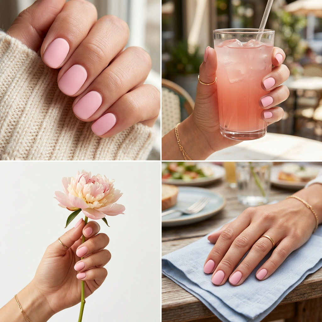 Strawberry milk velvet matte nails for a romantic date night or cozy casual look in 2026.