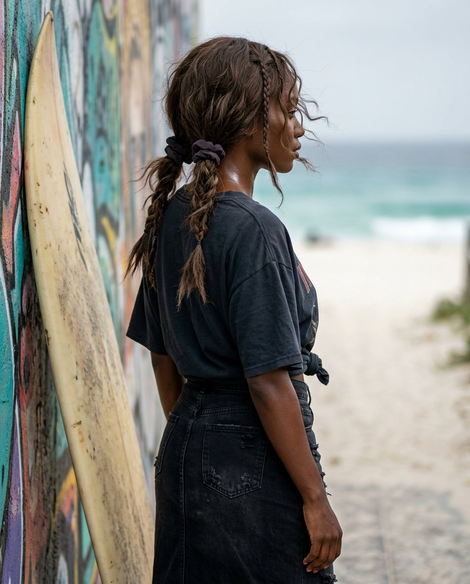 90s Grunge Braided Pigtails 2026 medium muted dark brown braided pigtails with loose tendrils for 90s grunge vibe