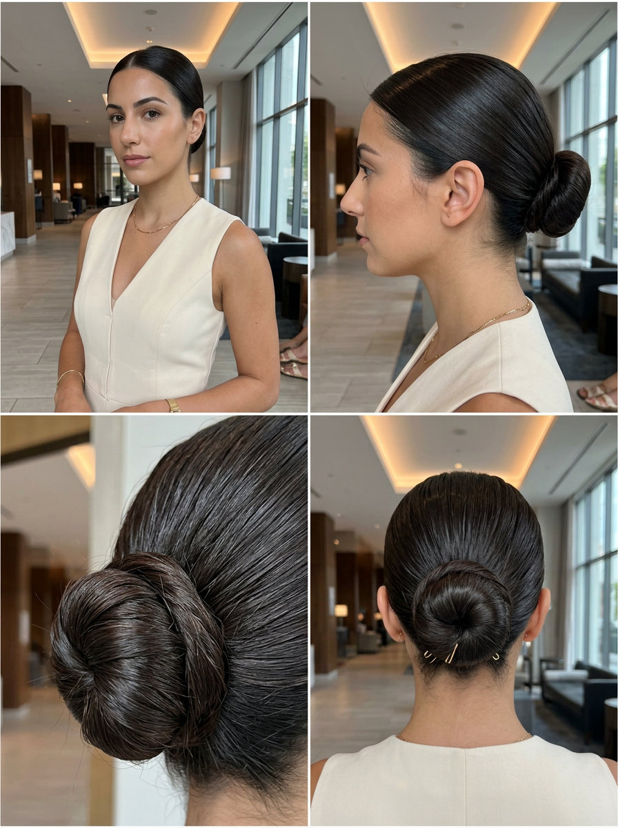 Glossy Espresso Bun 2026: Hydro-Gloss Effect long espresso brunette hydro-gloss bun with sleek finish for evening event