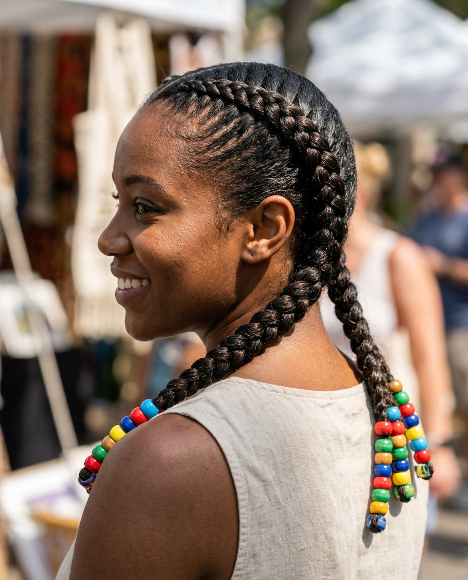 Festival Double Dutch Braids 2026 long deep espresso double dutch braids with colorful beads for festivals