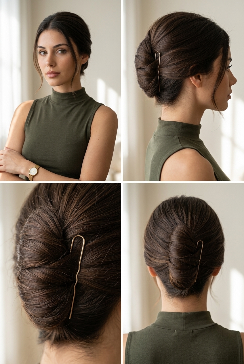Sleek Espresso French Twist Updo 2026 long espresso french twist updo with deep brown cool tones, sleek twist, no fringe — professional