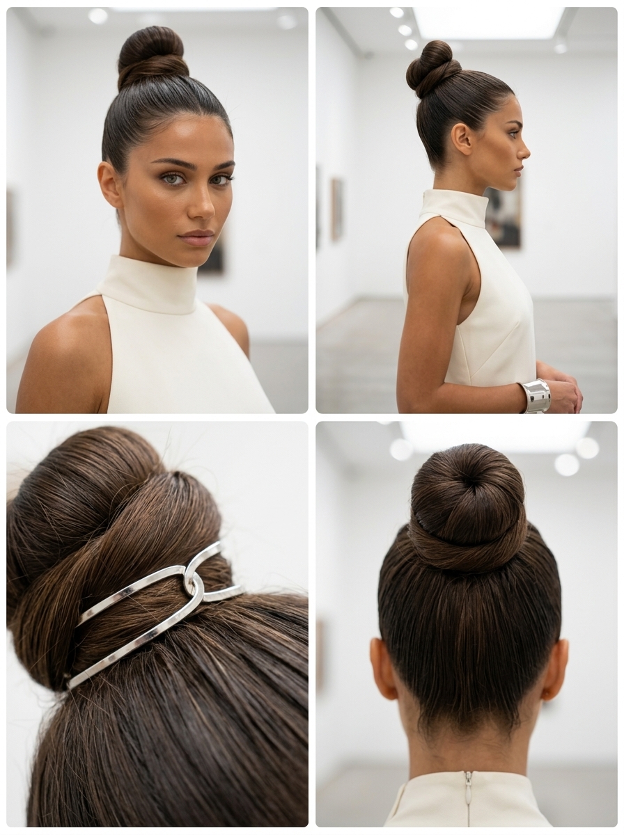 long espresso roast architectural top knot with minimalist cuff for black tie summer wedding