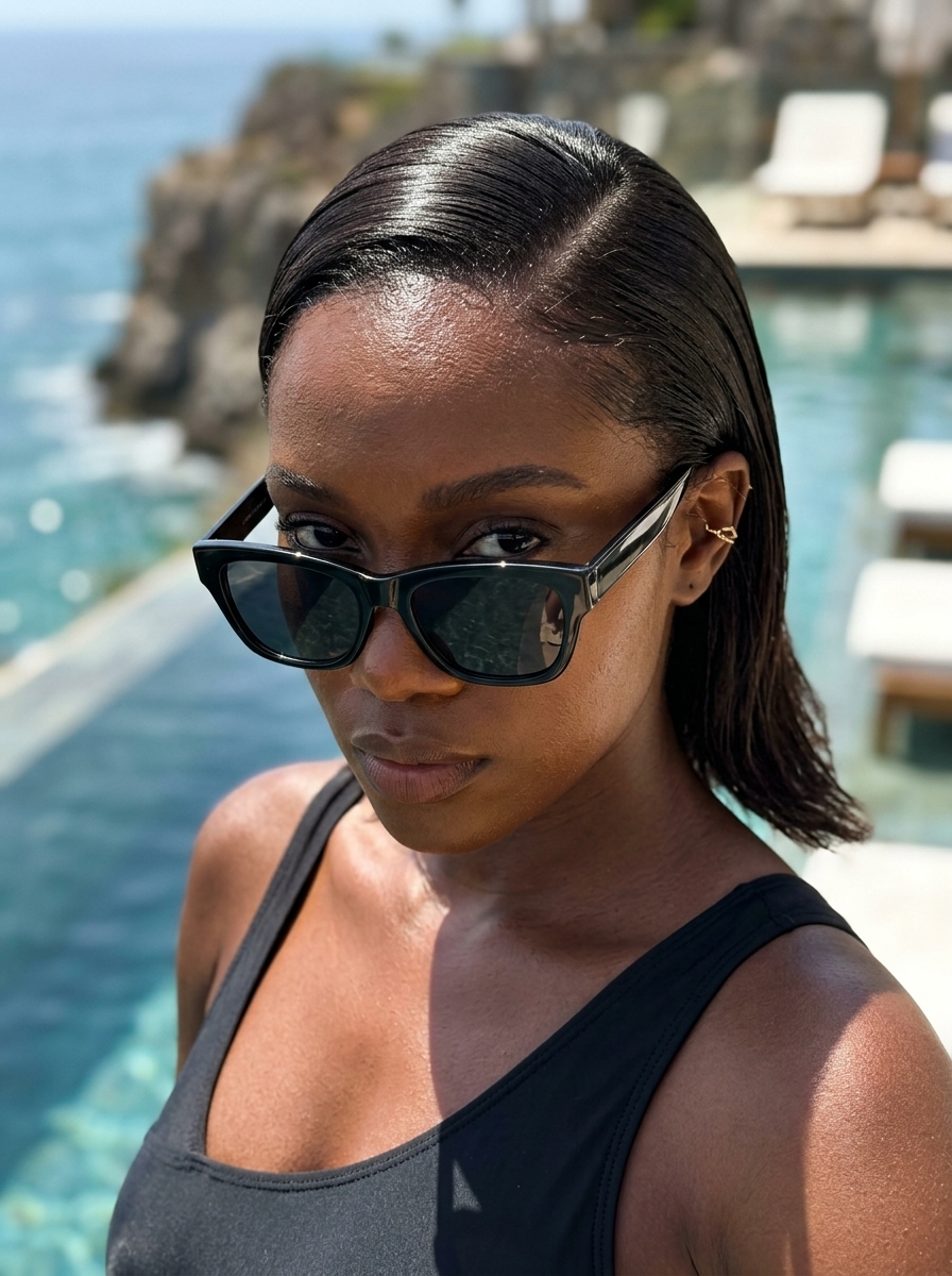 Avant-Garde Wet Look: Pretty Summer Hairstyle for Black Women 2026 medium espresso slicked-back wet look with high-shine gloss for nightlife