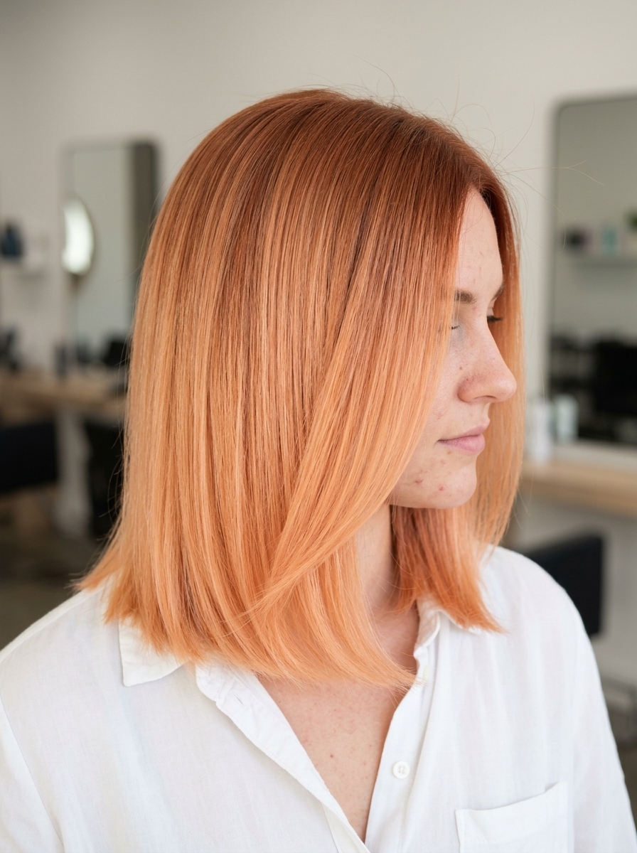 long golden copper to pastel apricot color melt with warm undertones for summer