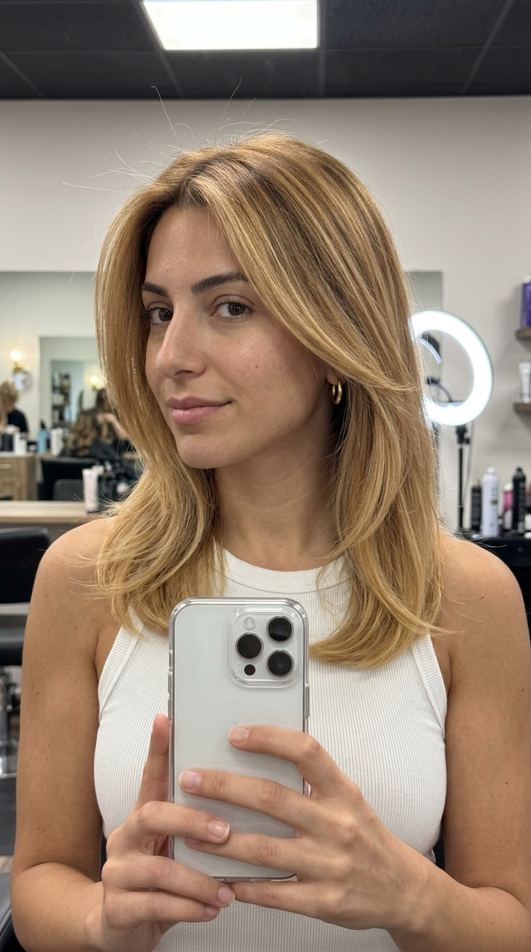 long golden honey blonde ombre with caramel root and golden blonde highlights, bohemian waves for summer festival