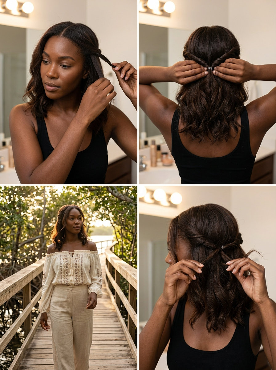 Boho Honey Balayage Half-Up Twist 2026 long honey balayage half-up twist with face-framing pieces for weekend