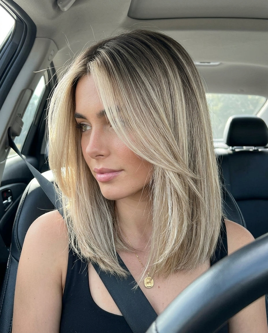 long iced coffee air touch balayage with ash brown root smudge, muted blend — sophisticated daily wear