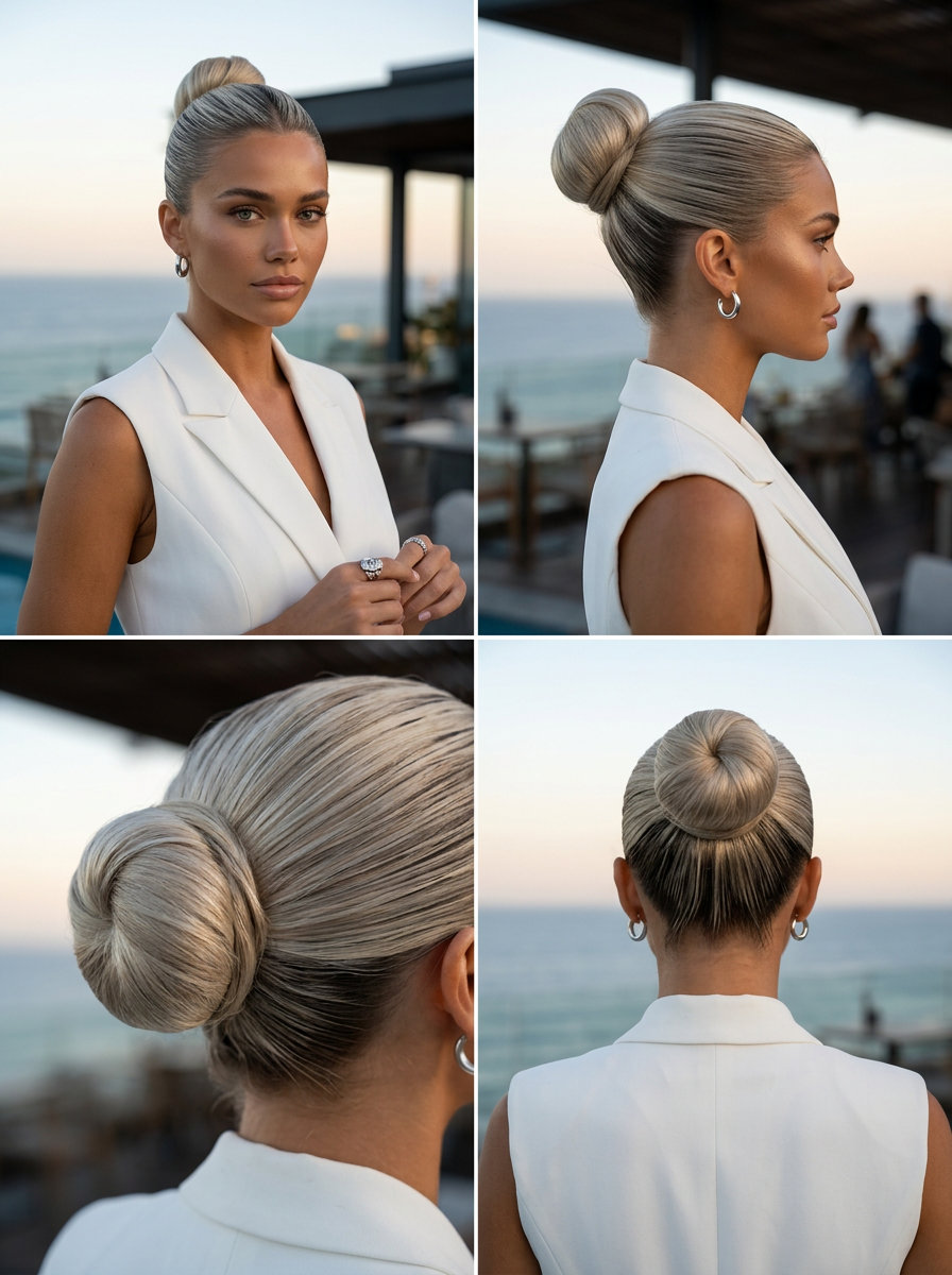 Platinum Power Bun 2026 long icy platinum blonde power bun with glass hair finish for summer 2026